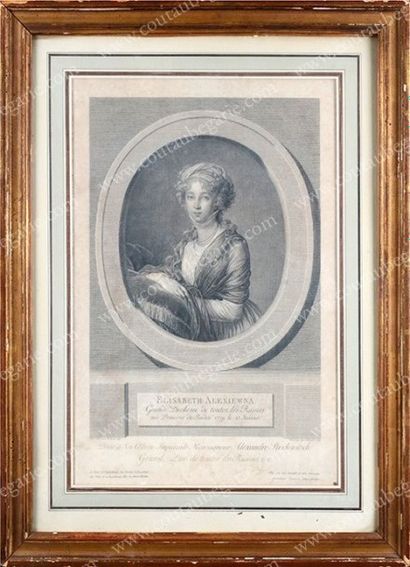 École ALLEMANDE du XIXe siècle L'impératrice Elisabeth Alexievna de Russie (1779-1826).
Lithographie...