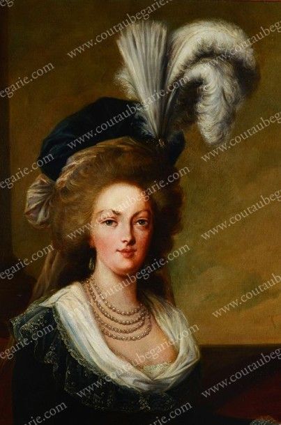 ECOLE FRANCAISE DU XIXe SIECLE.D'apres Elisabeth Vigee Le Brun (1755-1842) 
La reine...