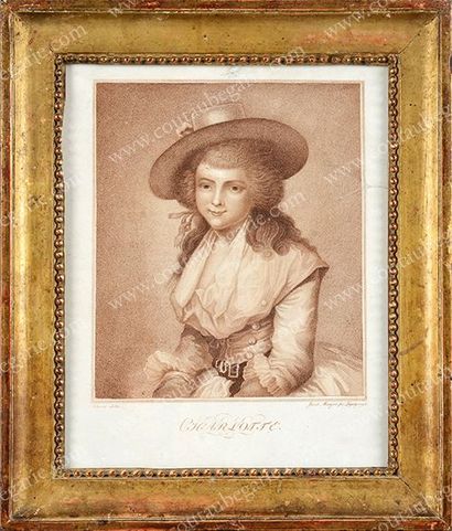 École Allemande du XVIIIe siècle Portrait de Charlotte Corday (1768-1793).
Gravure...