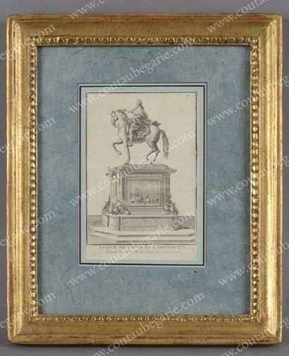 École FRANÇAISE du XVIIIe siècle Statue de Louis XV à Bordeaux.
Gravure représentant...