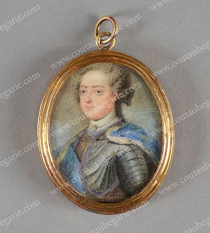 ATELIER DE JEAN-BAPTISTE MASSE (1687-1767) Le jeune roi Louis XV en armure et manteau...