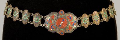 null Ceinture caucasienne, en vermeil et émaux polychromes cloisonnés, à décor de...