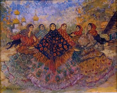KOROVINE Alexis Konstantinovitch (1869-1950). Groupe de Babouchkas dansant au coeur...
