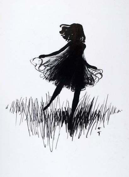 René GRUAU (1909-2004) «Lolita en petite robe noire» - (années 1970).
Dessin original...