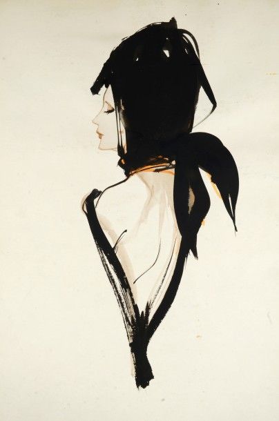 Atelier de René Gruau (1909-2004) Deux études à l'encre de Chine, crayon et lavis...