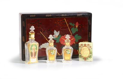 Parfumerie LB - (années 1900 - France) Important coffret rectangulaire en bois laqué...