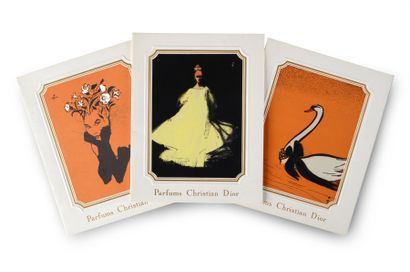 Christian Dior - (années 1950-1960) Ensemble de trois rares cartes de vœux en papier...