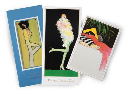 Christian Dior - (années 1970-1980) Ensemble de trois cartes de vœux en papier glacé:...