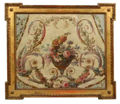 ATTRIBUÉ À JEAN BAPTISTE HUET (1745-1811) Projet de tapisserie pour un fauteuil.
Toile.
49...