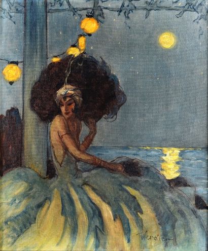 Victor Verdier (1862-1926) Elégante devant la mer
Huile sur toile signée en bas à...