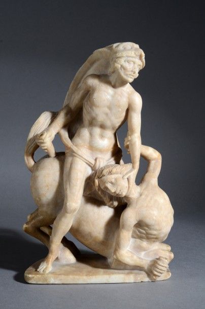 null Hercule terrassant le centaure Nessus
Groupe en albâtre sculpté.
Travail de...