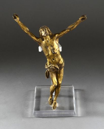 null Christ en bronze ciselé et doré.
(usures à la dorure).
H.: 29 cm, L.: 19,5 cm
XVIIe...