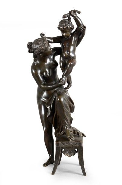 École Française du XIXe siècle Léto et Apollon enfant.
Bronze à patine brun.
H.:...
