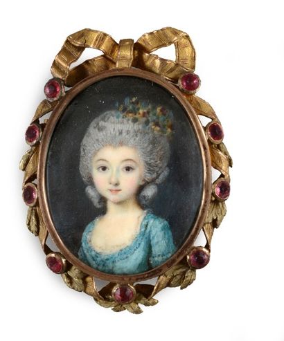Entourage de Louis-Marie SICARDI (1743-1825) Charmante fillette en robe bleue, vers...