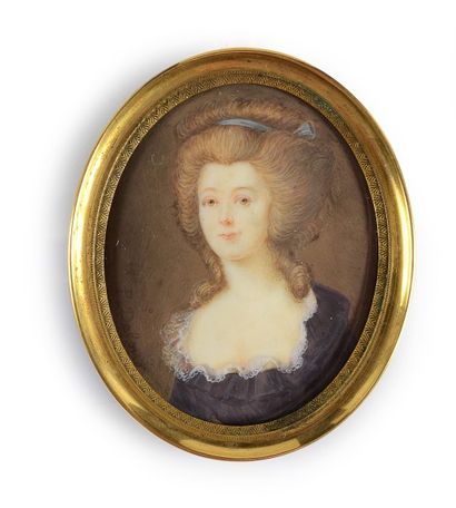 P. DELON (fin du XVIIIe siècle) Femme blonde en buste vers la gauche en robe noire,...