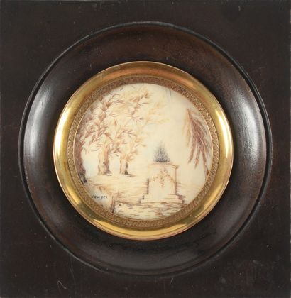 null Autel à l'Amour en 1793, miniature en cheveux sur ivoire, famille de CHABANEIX...
