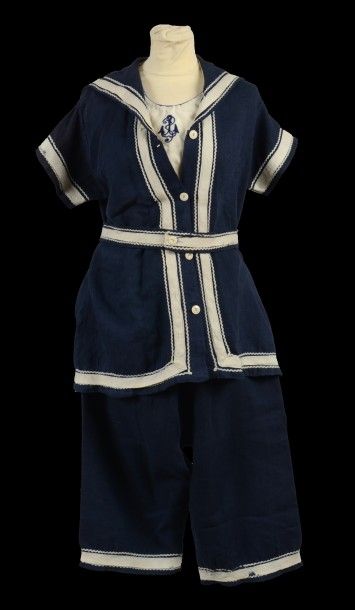 null Superbe costume de bain féminin fin XIXème début XXème, composé d'une veste...