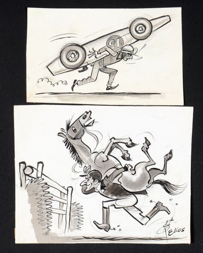 PELLOS (1900-1998) Ensemble de 2 dessins originaux à l'encre sur papier.
«Porter...