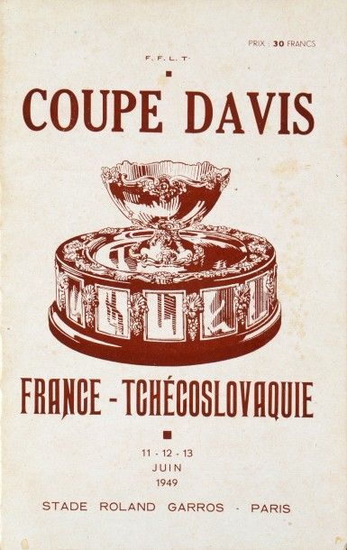 null Programme officiel de la rencontre de Coupe Davis 1949 opposant la France et...