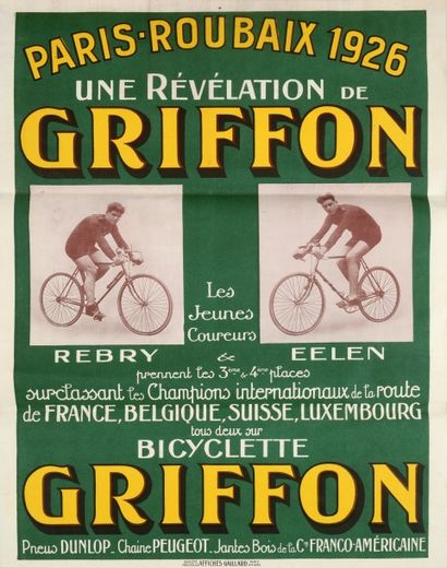 null Affiche Paris-Roubaix 1926.
Les jeunes coureurs Rebry et Eelen, 3ème et 4ème...