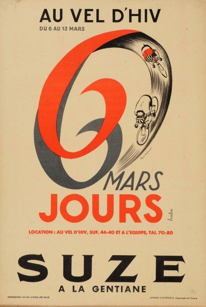 null Affiche de la course cycliste des 6 jours de Paris 1952 au «Vel d'Hiv».
La victoire...
