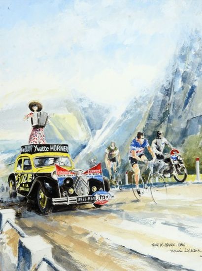 Dartois Francis (1934-2015). Gouache aquarellée sur papier. «Tour de France 1954».
Signée...