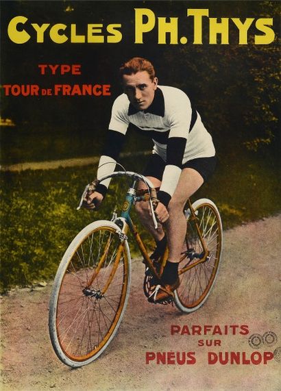 null Affiche publicitaire des cycles PH. Thys. Type Tour de France.
Circa 1924.
Dim....