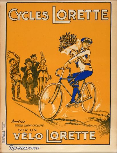 null Affiche pour les cycles Lorette.
Vers 1920. Bon état.
Dim. 60 x 80 cm.