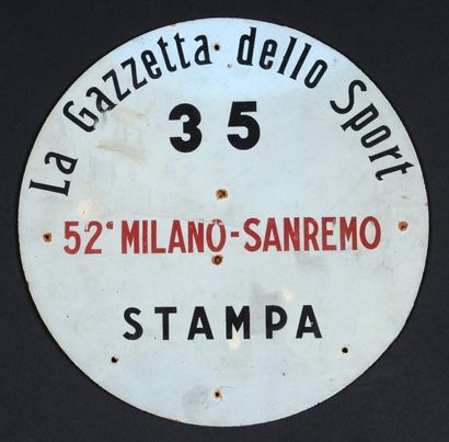 null Plaque de la 52ème édition du Milan-San Remo remporté en solitaire par Raymond...