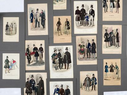 null Réunion de gravures de mode en couleurs, XIXesiècle, 40 gravures de costumes...
