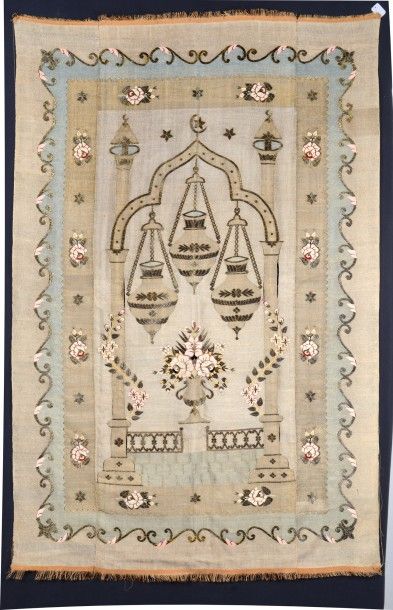 null Panneau en tissage kilim, ateliers d'Alep, Syrie, vers 1850, tissage soie polychrome...