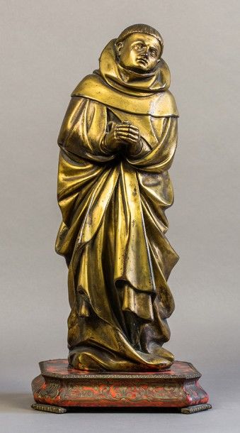 null Statue, style du XVe siècle, en bronze doré, représentant un moine les mains...