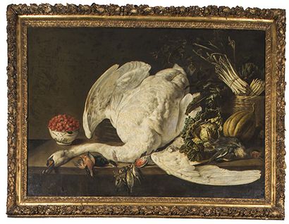 Adriaen van UTRECHT (Anvers, 1589-1662) 
Nature morte au cygne sur un entablement.
...
