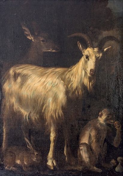 Philipp Peter ROOS, dit ROSA DA TIVOLI (1655-1706), attribué à Chèvre, singe, biche...