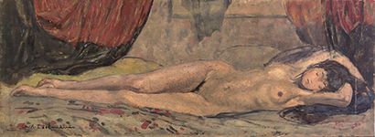 CHARLES AUGUSTE EDELMANN (1879-1950) 
Nu allongé.
Huile sur toile, signée en bas...