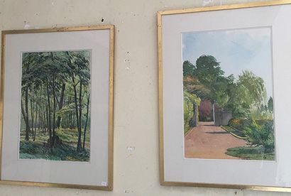 RAYMOND SUBES (1891-1970) 
Sous-bois; Entrée d'un parc.
Réunion de deux aquarelles...