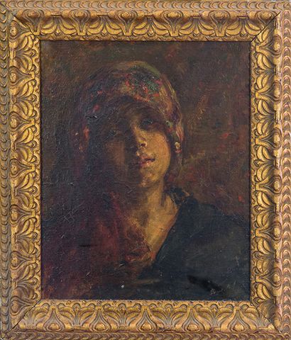 Alberto SANTILLO. École espagnole, fin XIXe siècle 
Portrait de Bohémienne.
 Huile...