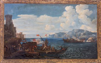 Jean Baptiste de LA ROSE (Marseille, 1612 - Toulon, 1687) Scène dans une rade avec...
