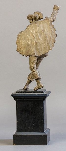 null Sujet en bois sculpté, XVIIIe siècle.
Personnage de comédie, sur un socle en...