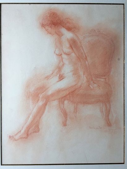 Paul BELMONDO (1898-1982) 
Jeune femme assise.
 Dessin à la sanguine, signée en bas...