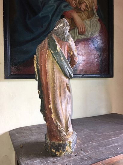 null Sculpture, Vierge à l'enfant, en bois sculpté polychrome, XVIe siècle. (Cussonnée,...