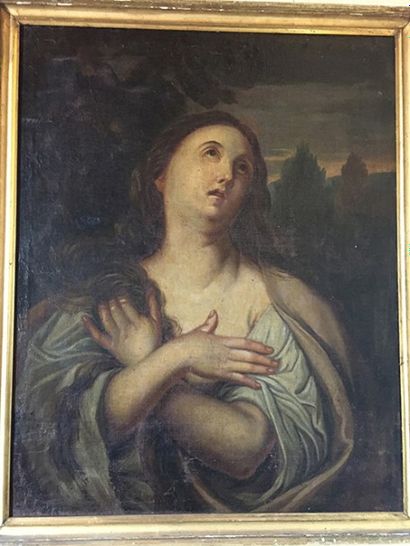 École française, XVIIIe siècle 
Marie-Madeleine.
 Huile sur toile, bordée d'une baguette...