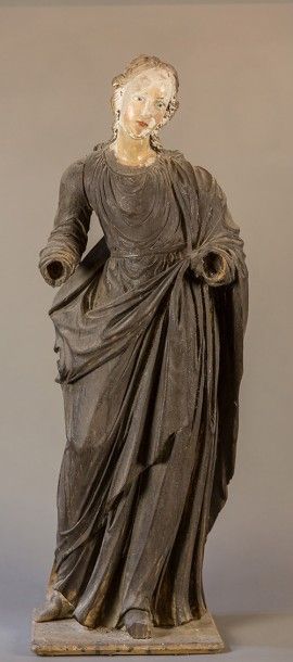 null Vierge en bois sculpté, Naples, XVIIIe siècle, anciennement polychrome. (Manque...