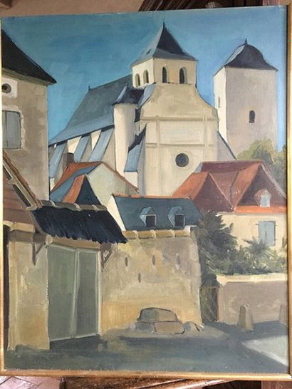 Françoise BLANC-SUBES (1927-2015) 
Église de village.
 Huile sur toile, non signée....