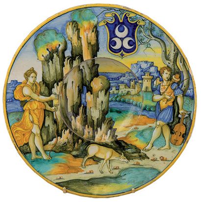 null Important plat de forme tondino, Urbino, attribué au peintre dit du Marsyas...