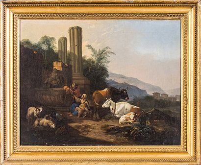Johann Heinrich ROOS Paysage de ruines avec une gardienne de troupeau
Toile
46,5...