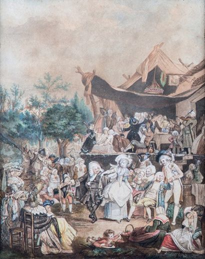 Philibert Louis DEBUCOURT (1755-1832) Réunion de deux aquarelles gouachées formant...