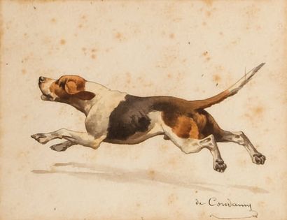 Charles de CONDAMY ( 1847-1910) Charles de CONDAMY. «Chien courant». Aquarelle sur...