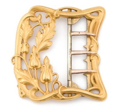 null Belle boucle de ceinture «Art Nouveau» en or 18 carats à motifs de muguets....
