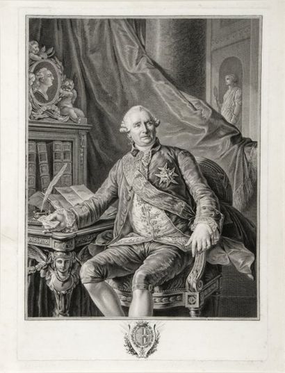 null Portrait d'un gentilhomme de la cour de Louis XVI. Belle gravure sur bois, le...